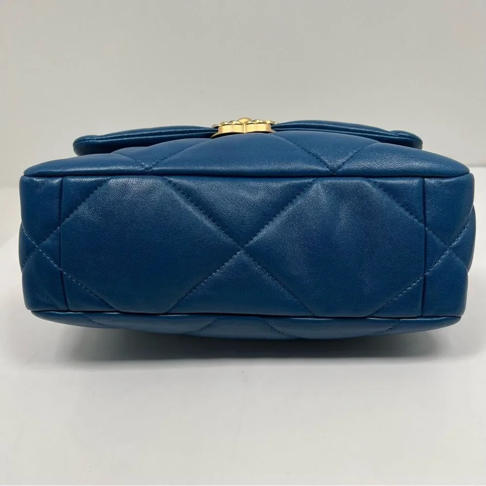 Chanel 19 Flap Bag Quilted Leather Medium Blue A+ Condition